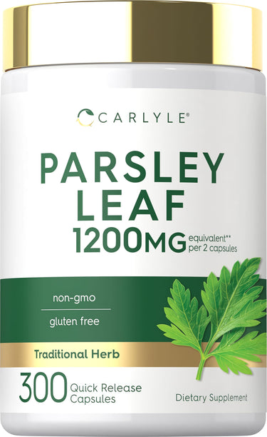 Parsley Leaf 1200 mg, 300 quick release capsules for herbal supplement support in a convenient bottle.