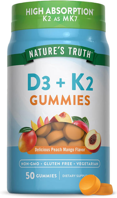 Vitamin D3 + K2 Complex (Peach Mango), 50 Gummies