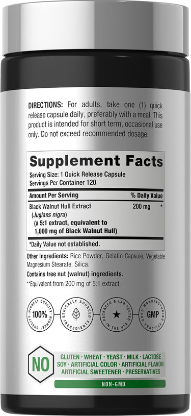 Black Walnut Hulls, 1000 mg, 120 Quick Release Capsules