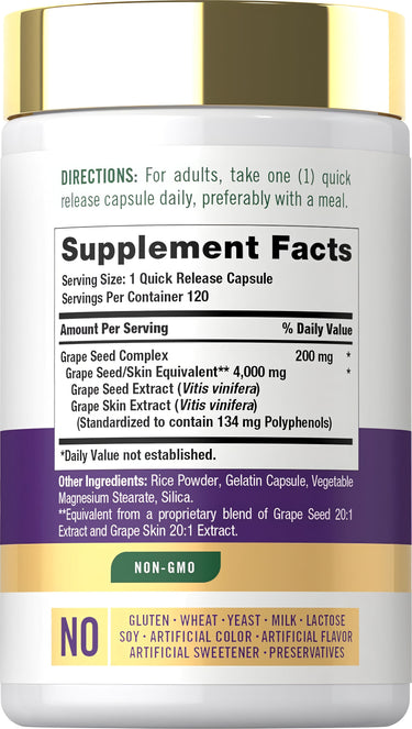 Grape Seed Extract Complex, 4000 mg (per serving), 120 Quick Release Capsules