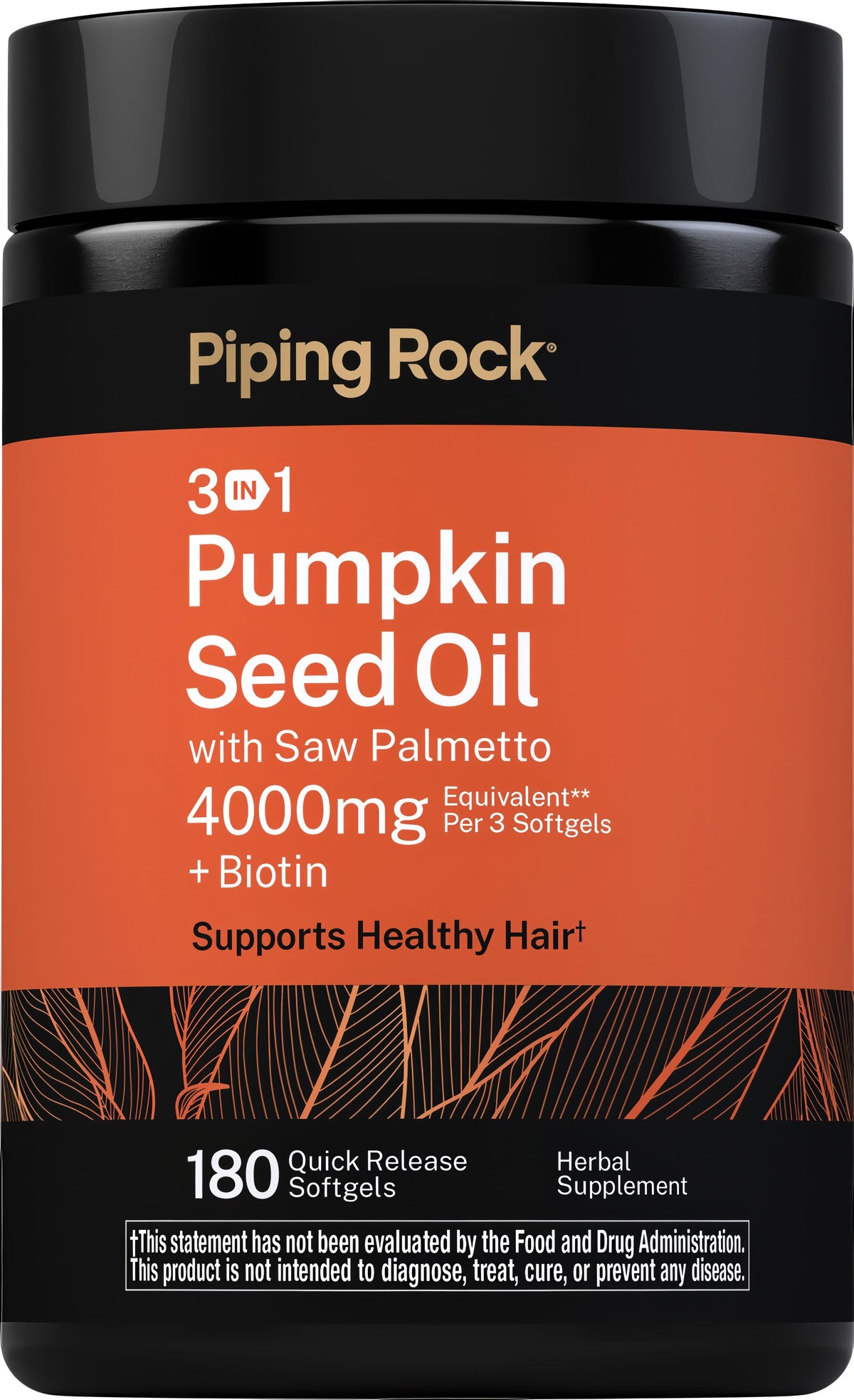 3 in 1 Pumpkin Seed Oil with Saw Palmetto + Biotin, 4000 mg (per serving), 180 Quick Release Softgels
