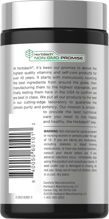 Horbäach CL American Ginseng 1800 mg bottle with 200 capsules and NON-GMO PROMISE label.