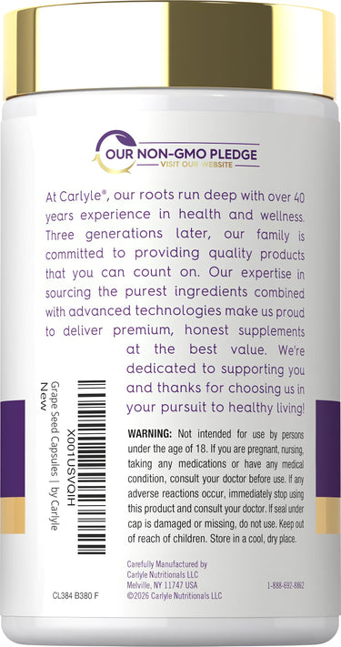 Bottle of Carlyle Grapeseed 4000 Complex with 120 capsules.