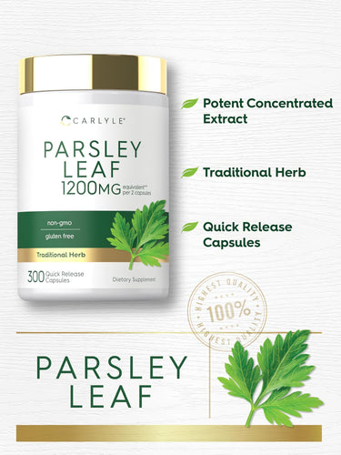 Carlyle Parsley Leaf 1200mg equivalent per 2 capsules, 300 Quick Release Capsules. Non-GMO, gluten-free, traditional herb.
