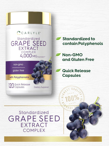 Grape Seed Extract Complex, 4000 mg (per serving), 120 Quick Release Capsules