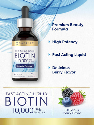 Product highlights graphic stating Premium Beauty Formula, High Potency, Fast Acting Liquid, Delicious Berry Flavor.