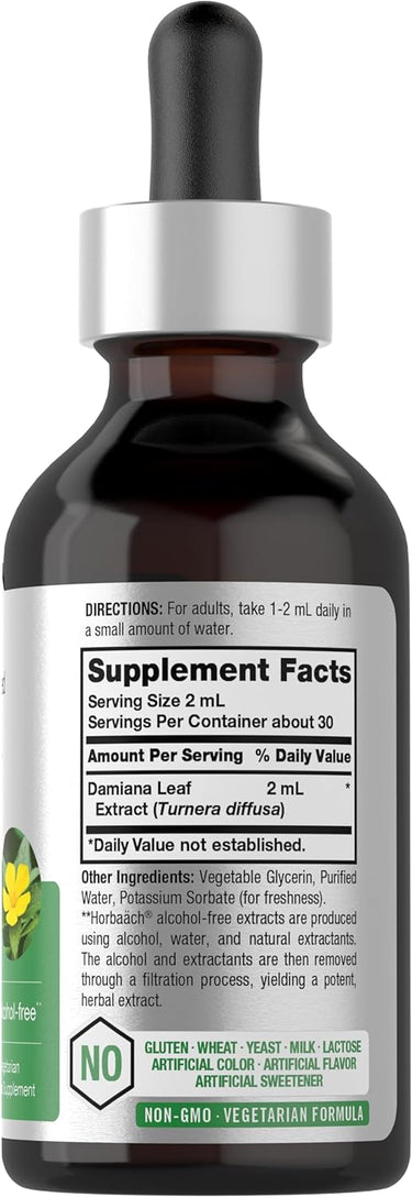 Damiana Leaf Liquid Extract Alcohol Free, 2 fl oz (59 mL) Dropper Bottle