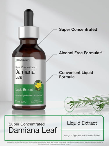 Damiana Leaf Liquid Extract Alcohol Free, 2 fl oz (59 mL) Dropper Bottle