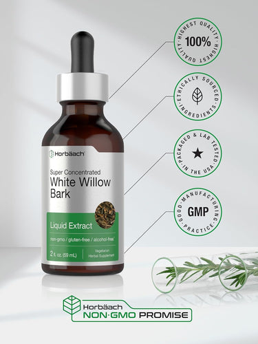 White Willow Bark Liquid Extract Alcohol Free, 2 fl oz (59 mL) Dropper Bottle