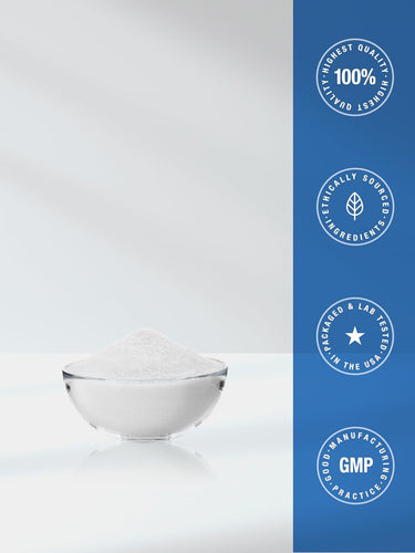 Infographic showing 100% quality, ethically sourced, packaged and lab tested in USA with Good Manufacturing Practice (GMP).