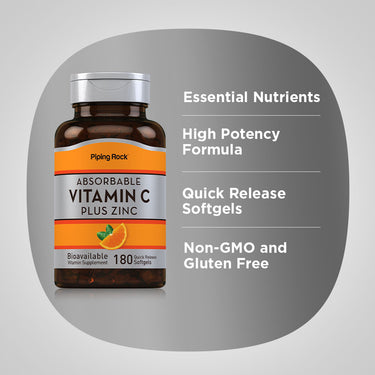 Absorbable Vitamin C Plus Zinc, 180 Quick Release Softgels
