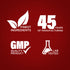 Infographic displaying: Finest ingredients, 45 years of manufacturing, GMP quality product, lab tested assurance.