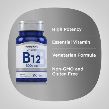Product highlights graphic stating High Potency, Essential Vitamin, Vegetarian Formula, Non-GMO, and Gluten Free.