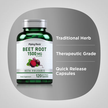 Product highlights graphic stating Traditional Herb, Therapeutic Grade, and Quick Release Capsules for benefits.
