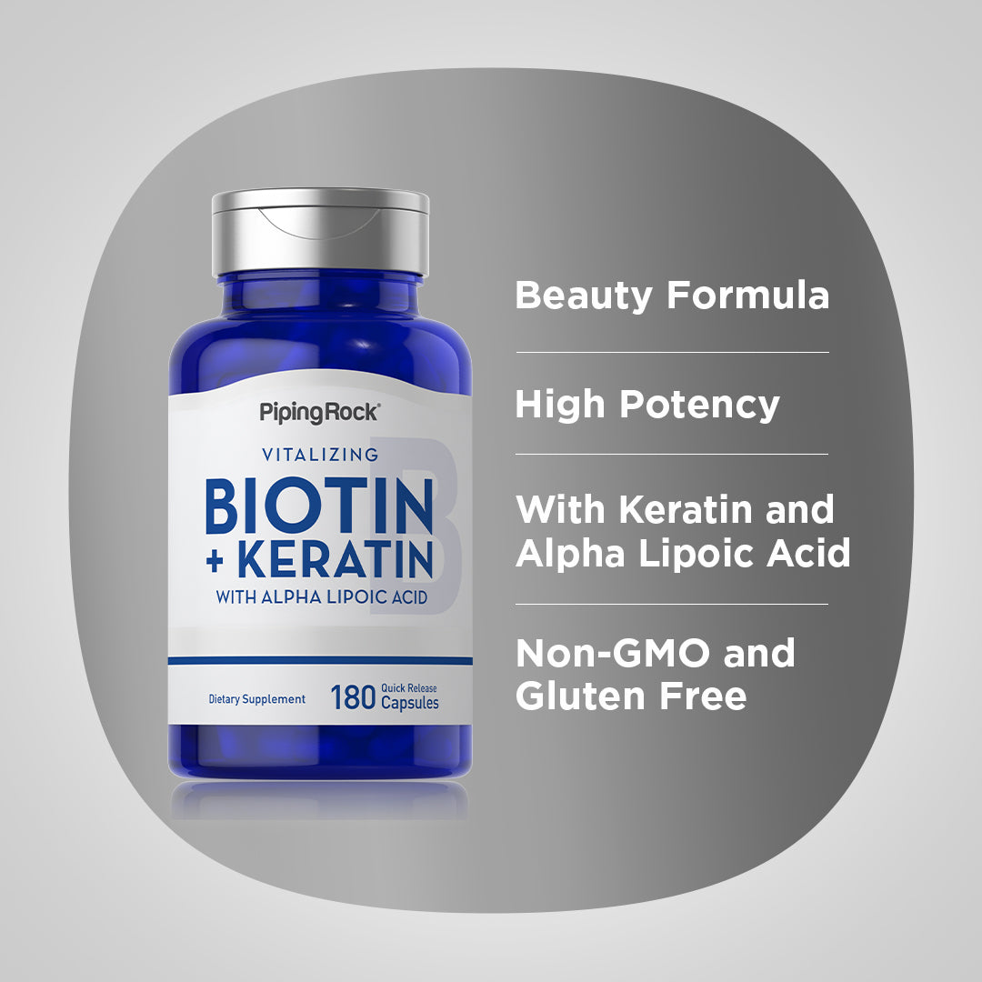 Biotin 5000 mcg (5mg) Plus Keratin, 180 Quick Release Capsules