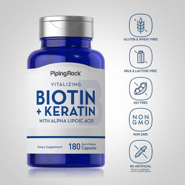 Biotin 5000 mcg (5mg) Plus Keratin, 180 Quick Release Capsules