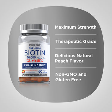Biotin (Delicious Peach), 10,000 mcg (per serving), 60 Vegan Gummies