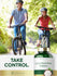 Lifestyle image of two adults riding bicycles outdoors with Carlyle Glucomannan 2400 mg bottle and graphic stating TAKE CONTROL.