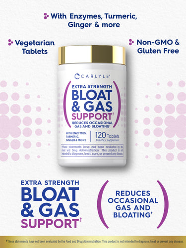 Graphic stating With Enzymes, Turmeric, Ginger & more, Vegetarian Tablets, Non-GMO & Gluten Free