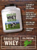 Graphic stating 33 Grams of Protein Per Serving, Enjoy With Water, Milk or Your Favorite Beverage!, Non-GMO and Gluten Free, Vegetarian Formula, Grass Fed Whey, 33g Protein.