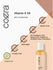 Coera Vitamin E Oil bottle with icons indicating Gluten Free, No Parabens, SLS, Mineral Oil, Fragrance, Artificial Color, Petroleum, NON-GMO, Cruelty Free, and Vegetarian.