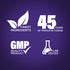 Infographic highlights finest ingredients, 45 years of manufacturing, GMP quality product, lab tested for assurance.