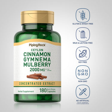 Ceylon Cinnamon Gymnema Mulberry Complex, 2000 mg (per serving), 180 Quick Release Capsules