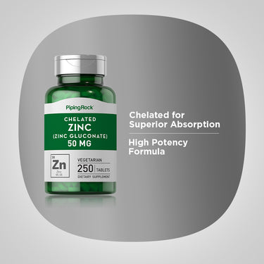 Chelated Zinc (Gluconate), 50 mg, 250 Vegetarian Tablets