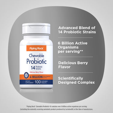 Chewable Probiotic 14 Strains 6 Billion Organisms (Berry), 100 Chewable Tablets