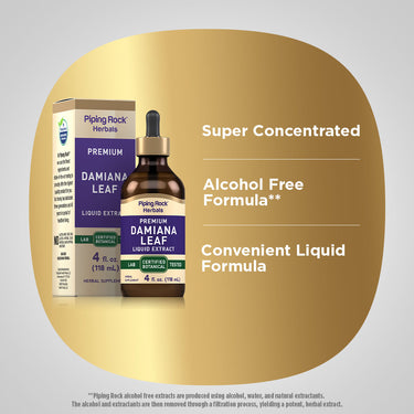 Damiana Leaf Liquid Extract Alcohol Free, 4 fl oz (118 mL) Dropper Bottle