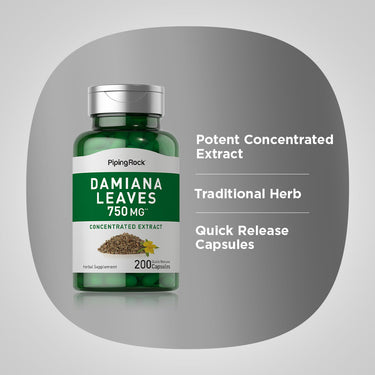 Damiana Leaves, 750 mg, 200 Quick Release Capsules