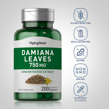 Damiana Leaves, 750 mg, 200 Quick Release Capsules