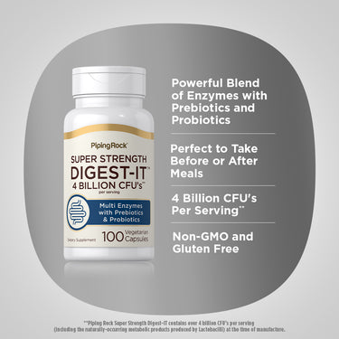 Digest-IT Multi Enzymes Super Strength with Probiotics, 100 Vegetarian Capsules