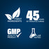 An infographic highlighting finest ingredients, 45 years of manufacturing, GMP quality, and lab-tested products.