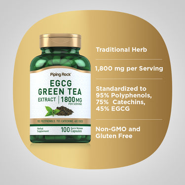 EGCG Green Tea Standardized Extract, 1800 mg (per serving), 100 Quick Release Capsules
