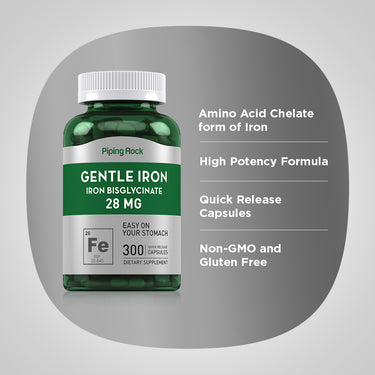 Gentle Iron (Iron Bisglycinate), 28 mg, 300 Quick Release Capsules