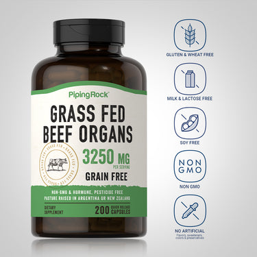 Grass Fed Beef Organs, 3250 mg (per serving), 200 Quick Release Capsules