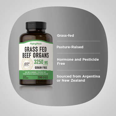 Grass Fed Beef Organs, 3250 mg (per serving), 200 Quick Release Capsules