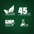 Infographic illustrating 45 years of manufacturing with finest ingredients, GMP quality, and lab testing.