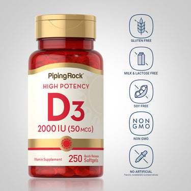High Potency Vitamin D3, 2000 IU, 250 Quick Release Softgels