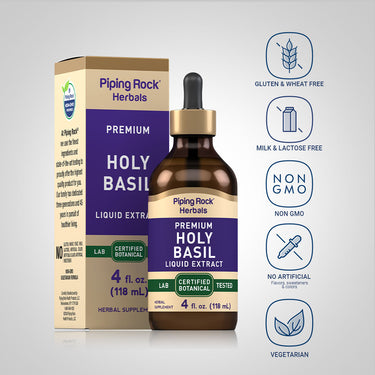 Holy Basil Tulsi Liquid Extract Alcohol Free, 4 fl oz (118 mL) Dropper Bottle