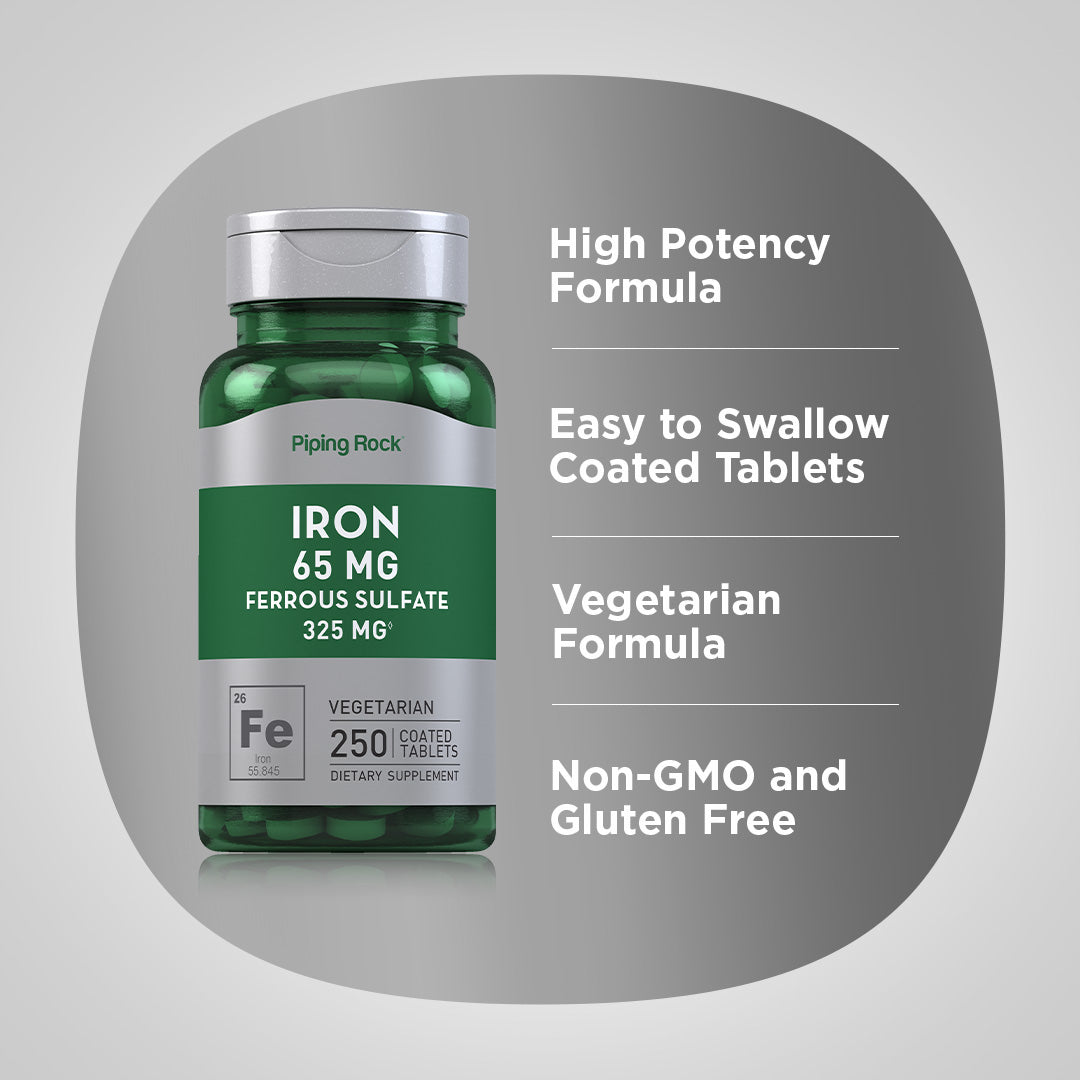Iron Ferrous Sulfate, 65 mg, 250 Coated Tablets