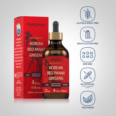 Korean Red Panax Ginseng Liquid Extract Alcohol Free, 4 fl oz (118 mL) Dropper Bottle