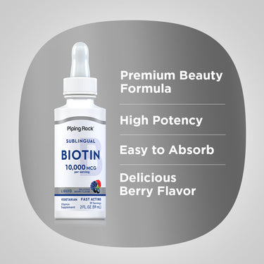 Liquid Biotin (Berry), 10,000 mcg, 2 fl oz (59 mL) Bottle
