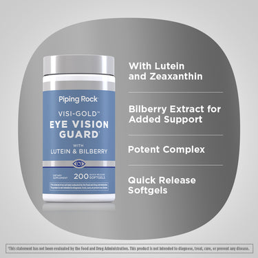 Lutein Bilberry Eye Vision Guard + Zeaxanthin, 200 Quick Release Softgels