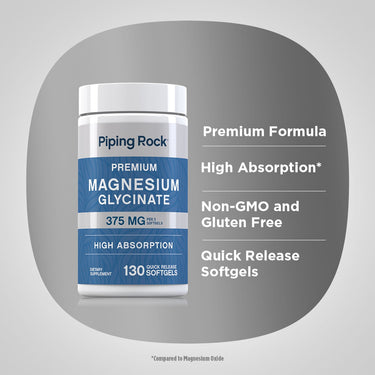 Magnesium Glycinate, 375 mg (per serving), 130 Quick Release Softgels