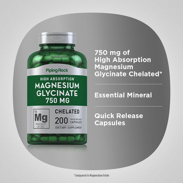 Magnesium Glycinate, 750 mg, 200 Quick Release Capsules
