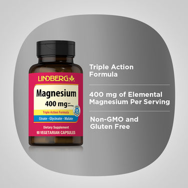 Magnesium (Triple-Action), 400 mg (per serving), 90 Vegetarian Capsules