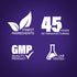 Infographic highlighting finest ingredients, 45 years of manufacturing, GMP quality, and lab-tested assurance.