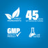 Infographic depicting finest ingredients, 45 years of manufacturing, GMP quality products, and lab-tested assurance.
